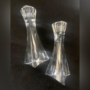 Crystal Candle Holders Set of 2-6 1/8” Tall X 3” (Base) X 2 3/4” (Top)